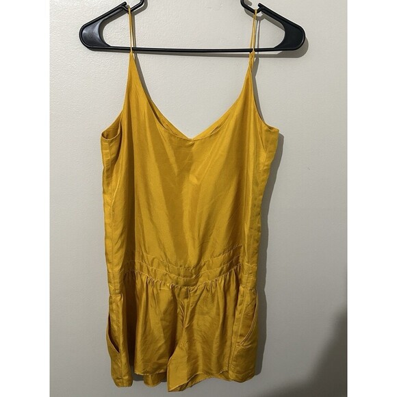 Rag & Bone Old Gold 100 % Silk Dune Romper sz 2 Spaghetti Straps Satin Pockets - Picture 6 of 12
